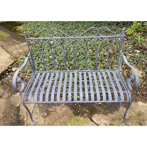 366 - GARDEN  BENCH, grey painted metal, 95cm H x 110cm x 46cm.