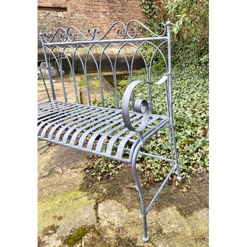 366 - GARDEN  BENCH, grey painted metal, 95cm H x 110cm x 46cm.