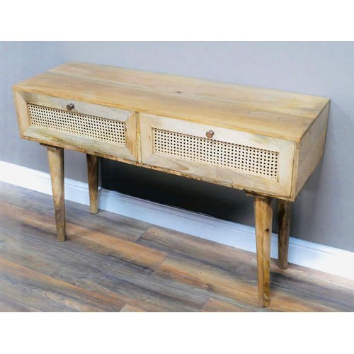 367 - SIDEBOARD, 1960s Danish style with two rattan fronted drawers on tapered supports, 74cm H x 124cm x ... 