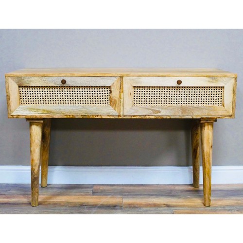 367 - SIDEBOARD, 1960s Danish style with two rattan fronted drawers on tapered supports, 74cm H x 124cm x ... 