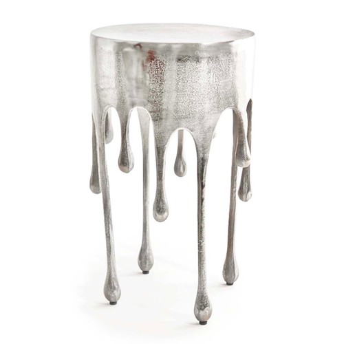 369 - SIDE TABLE, silvered metal dripping design, 63cm H x 37cm x 37cm.