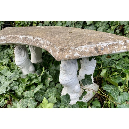 374 - GARDEN TABLE AND BENCH, composite stone, table 68cm H x 70cm W, bench 47cm H x 103cm W (2)