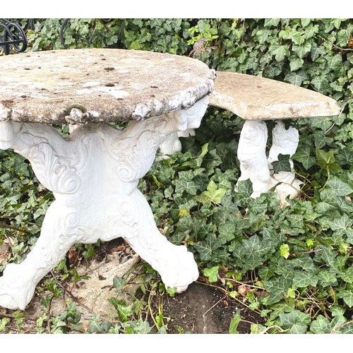 374 - GARDEN TABLE AND BENCH, composite stone, table 68cm H x 70cm W, bench 47cm H x 103cm W (2)