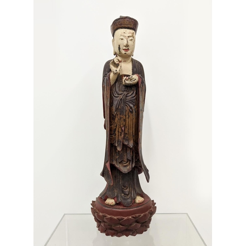 21 - CHINESE CARVED LACQUER FIGURE, painted, 92cm H.