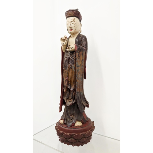 21 - CHINESE CARVED LACQUER FIGURE, painted, 92cm H.