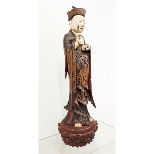 21 - CHINESE CARVED LACQUER FIGURE, painted, 92cm H.