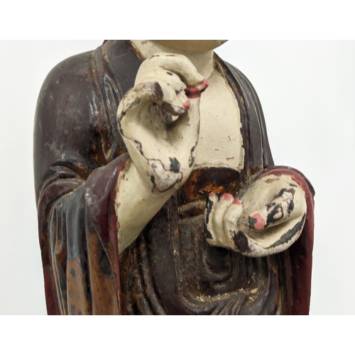 21 - CHINESE CARVED LACQUER FIGURE, painted, 92cm H.