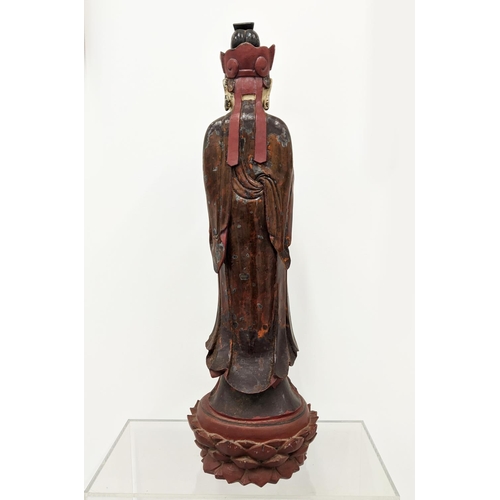 21 - CHINESE CARVED LACQUER FIGURE, painted, 92cm H.