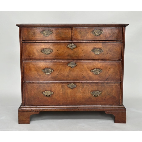 223 - CHEST, early 18th century English Queen Anne figured walnut, crossbanded and line inlaid with two sh... 