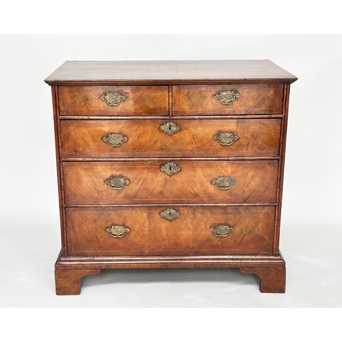 223 - CHEST, early 18th century English Queen Anne figured walnut, crossbanded and line inlaid with two sh... 