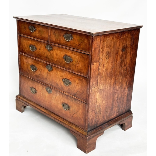 223 - CHEST, early 18th century English Queen Anne figured walnut, crossbanded and line inlaid with two sh... 