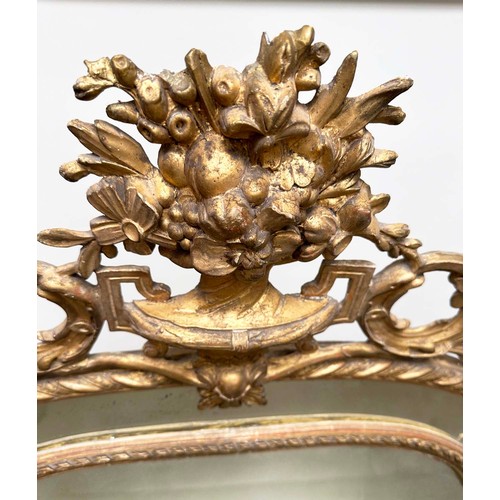 224 - WALL MIRROR, 19th century French giltwood and gesso moulded, arched with marginal mirror plates and ... 