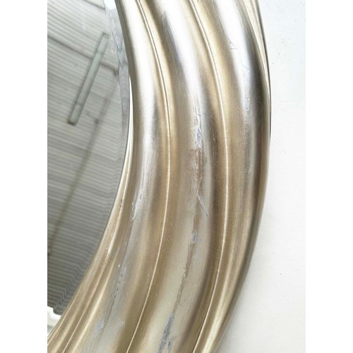 303 - R. V. ASTLEY CIRCULAR WALL MIRROR, leaf silvered rope swirl with bevelled mirror plate, 114cm W.