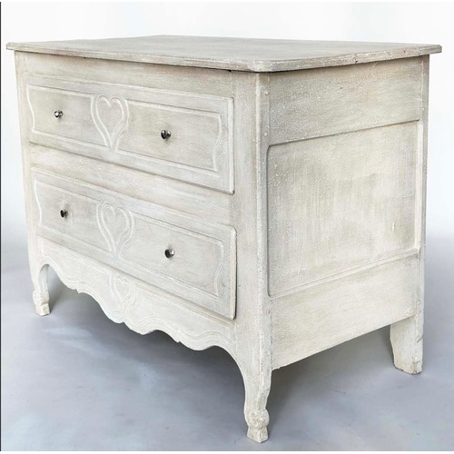 217 - COMMODE, 18th century Louis XV and later grey painted with two drawers and carved scroll supports, 1... 