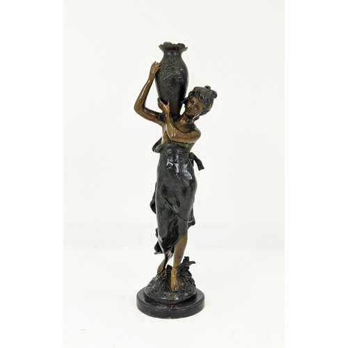 11 - AFTER LOUIS AUGUSTE MOREAU (1855-1919), Woman with a water jug, patinated bronze on a circular marbl... 