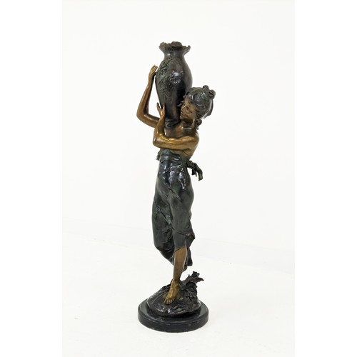 11 - AFTER LOUIS AUGUSTE MOREAU (1855-1919), Woman with a water jug, patinated bronze on a circular marbl... 