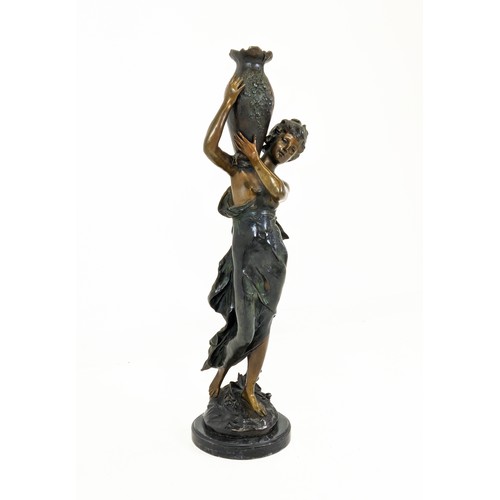 11 - AFTER LOUIS AUGUSTE MOREAU (1855-1919), Woman with a water jug, patinated bronze on a circular marbl... 