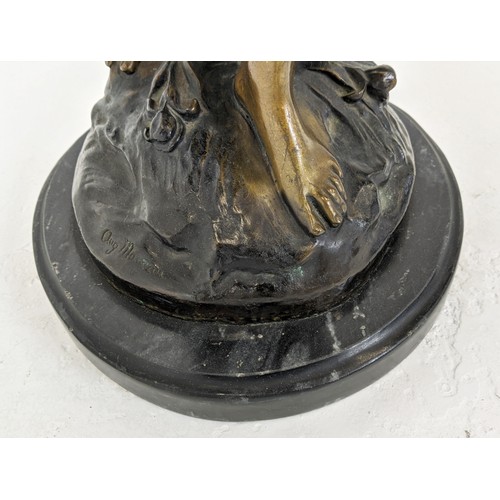 11 - AFTER LOUIS AUGUSTE MOREAU (1855-1919), Woman with a water jug, patinated bronze on a circular marbl... 