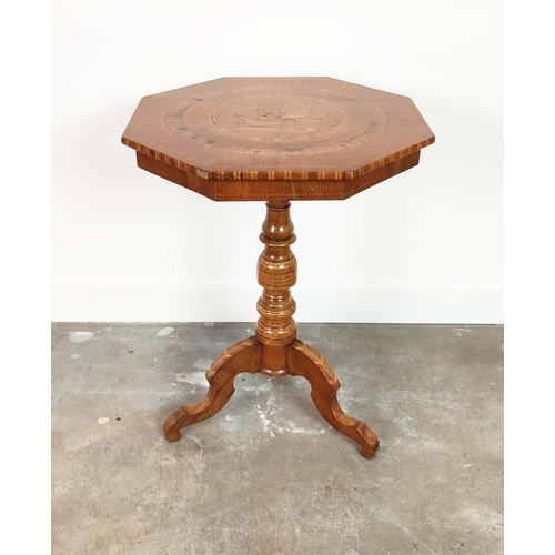 240 - OCCASIONAL TABLE, mid 19th century Italian walnut, marquetry and parquetry with octagonal top on tur... 
