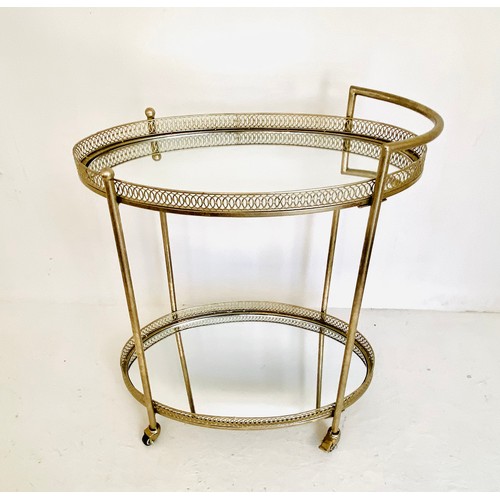 347 - MAISON JANSEN STYLE COCKTAIL TROLLEY, silvered metal frame with mirrored glass, 87cm H x 78cm x 47cm... 