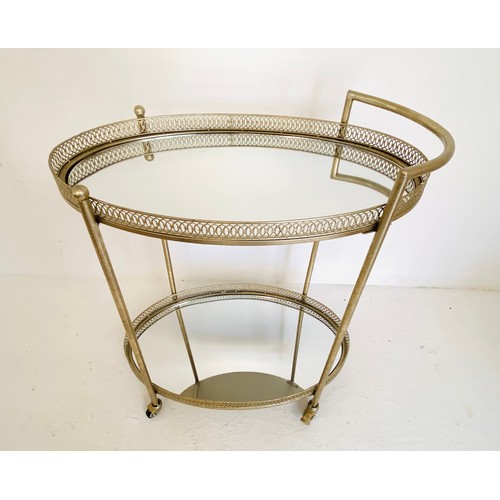 347 - MAISON JANSEN STYLE COCKTAIL TROLLEY, silvered metal frame with mirrored glass, 87cm H x 78cm x 47cm... 