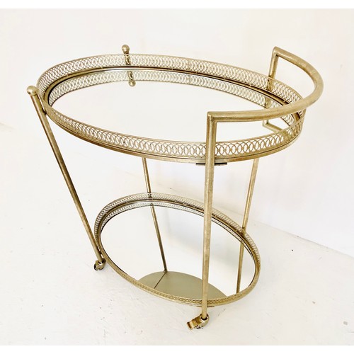 347 - MAISON JANSEN STYLE COCKTAIL TROLLEY, silvered metal frame with mirrored glass, 87cm H x 78cm x 47cm... 