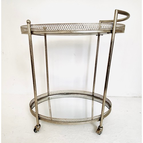 347 - MAISON JANSEN STYLE COCKTAIL TROLLEY, silvered metal frame with mirrored glass, 87cm H x 78cm x 47cm... 