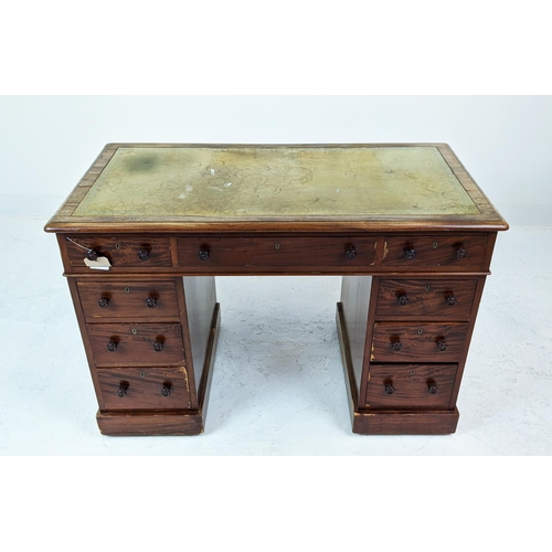 290 - SAMUEL HALL AND SONS PEDESTAL DESK, Victorian mahogany with an inlaid green leather top above nine d... 