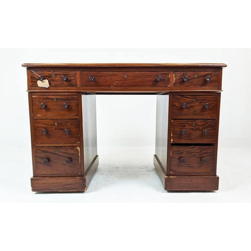 290 - SAMUEL HALL AND SONS PEDESTAL DESK, Victorian mahogany with an inlaid green leather top above nine d... 