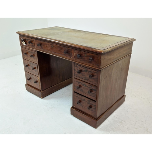 290 - SAMUEL HALL AND SONS PEDESTAL DESK, Victorian mahogany with an inlaid green leather top above nine d... 