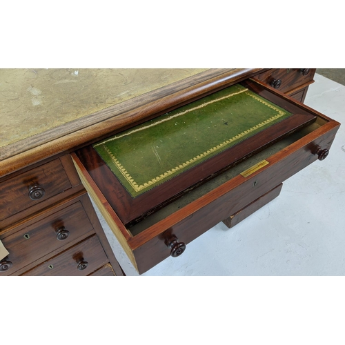 290 - SAMUEL HALL AND SONS PEDESTAL DESK, Victorian mahogany with an inlaid green leather top above nine d... 