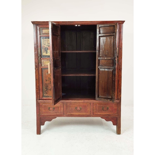 288 - CHINESE WEDDING CABINET, in a decorative red lacquer finish depicting figural scenes and floral deta... 