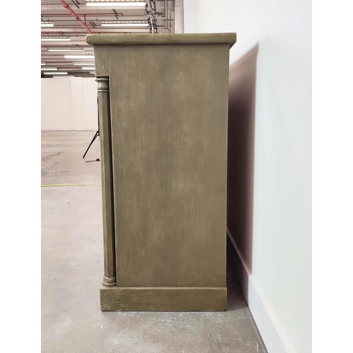285 - SIDE CABINET, Victorian green painted with drawer above two doors enclosing shelves, 98cm H x 104cm ... 