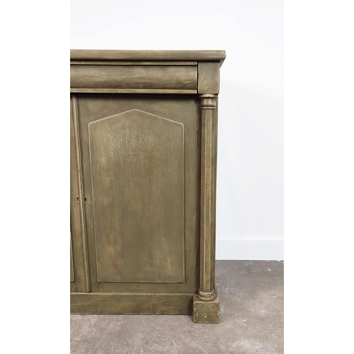 285 - SIDE CABINET, Victorian green painted with drawer above two doors enclosing shelves, 98cm H x 104cm ... 