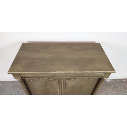 285 - SIDE CABINET, Victorian green painted with drawer above two doors enclosing shelves, 98cm H x 104cm ... 