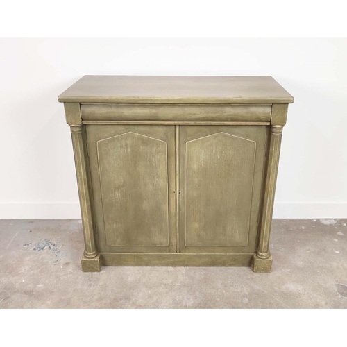 285 - SIDE CABINET, Victorian green painted with drawer above two doors enclosing shelves, 98cm H x 104cm ... 