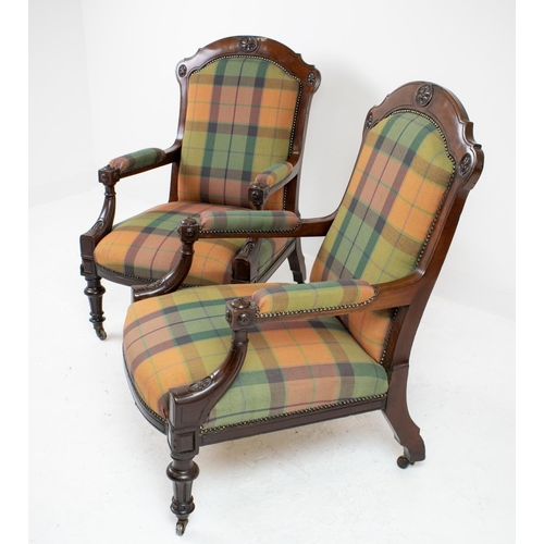278 - ARMCHAIRS, a pair, Victorian mahogany, circa 1870, in tartan upholstery 99cm H x 63cm W x 84cm D. (2... 