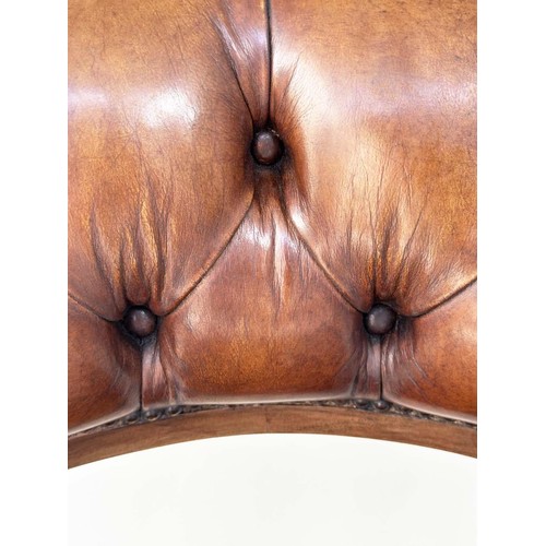 236 - LIBRARY ARMCHAIRS, a pair, Georgian design antique studded and buttoned soft tan brown leather with ... 