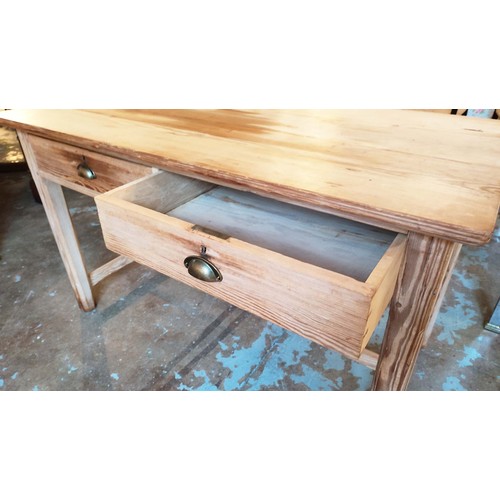 274 - KITCHEN TABLE, Victorian pitch pine with two drawers, 77cm H x 130cm x 67cm.