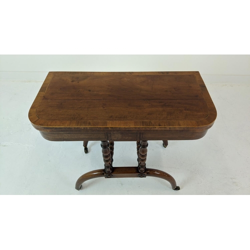 268 - CARD TABLE, Regency mahogany and rosewood with inlaid crossbanding detail on turned supports with cu... 