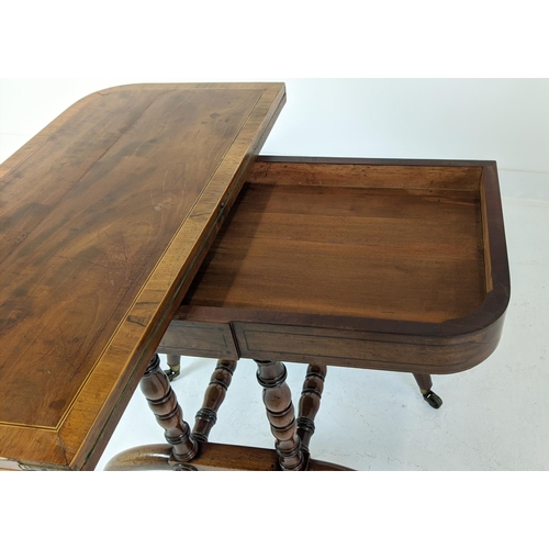 268 - CARD TABLE, Regency mahogany and rosewood with inlaid crossbanding detail on turned supports with cu... 