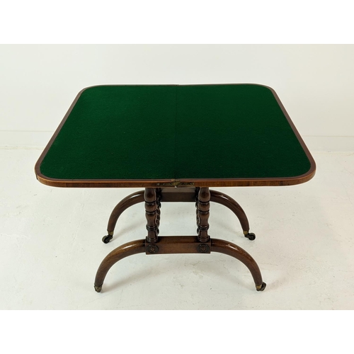 268 - CARD TABLE, Regency mahogany and rosewood with inlaid crossbanding detail on turned supports with cu... 