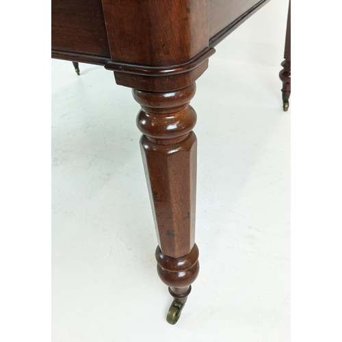 269 - DINING TABLE, extendable Victorian mahogany with turned facetted supports on castors, 123cm x 141cm ... 