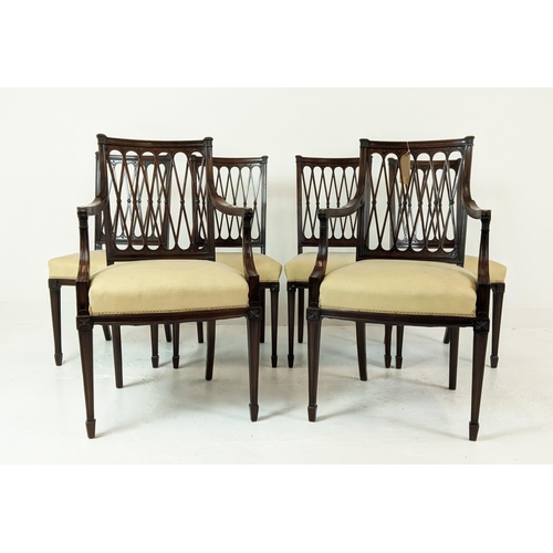 270 - DINING CHAIRS, a set of ten, including two carvers, 19th century Sheraton style mahogany with lattic... 