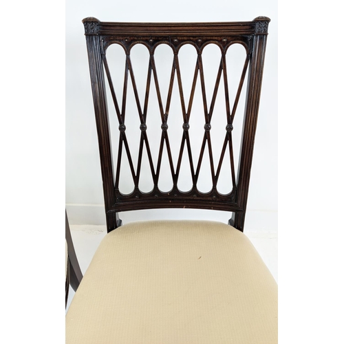 270 - DINING CHAIRS, a set of ten, including two carvers, 19th century Sheraton style mahogany with lattic... 