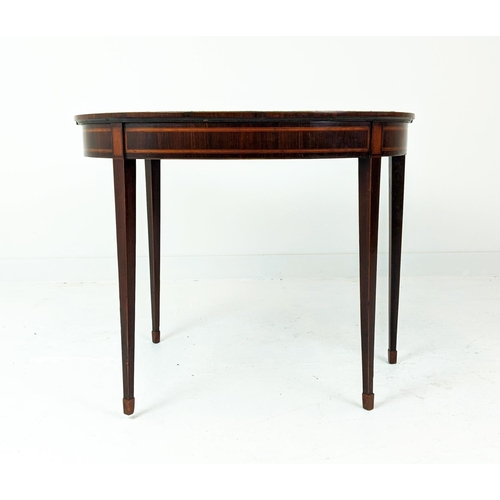 265 - DEMI LUNE CARD TABLE, George III rosewood and satinwood, circa 1800 with green baize top, 75cm H x 9... 