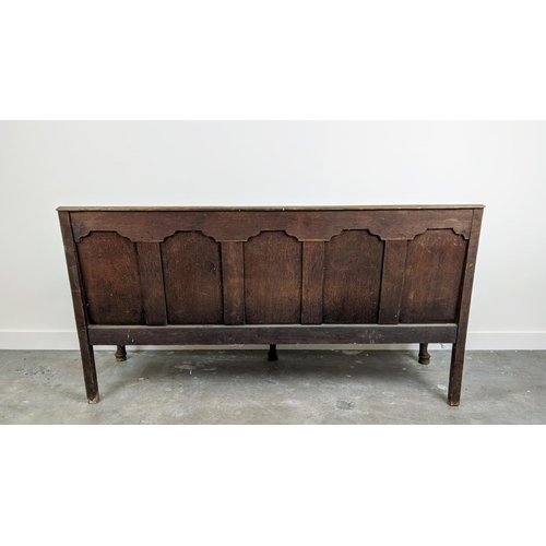 262 - SETTLE, George III oak with rope seat and floral squab cushion, 100cm H x 167cm x 67cm.