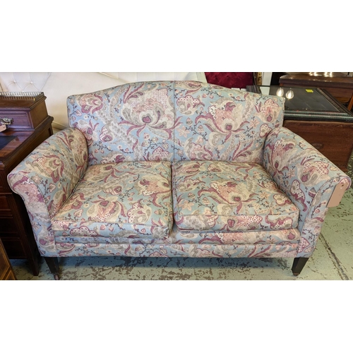 260 - SOFA, 96cm H x 157cm W, Edwardian mahogany newly upholstered in foliate fabric.