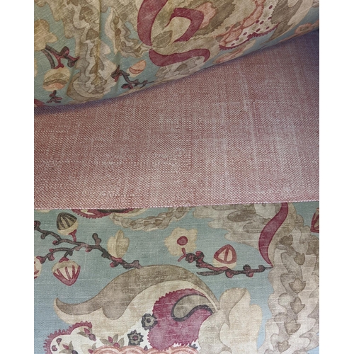 260 - SOFA, 96cm H x 157cm W, Edwardian mahogany newly upholstered in foliate fabric.