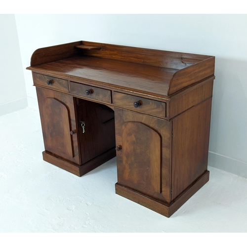 259 - DESK, Victorian mahogany with a 3/4 gallery over three frieze drawers and cupboard base, 122cm x 56c... 